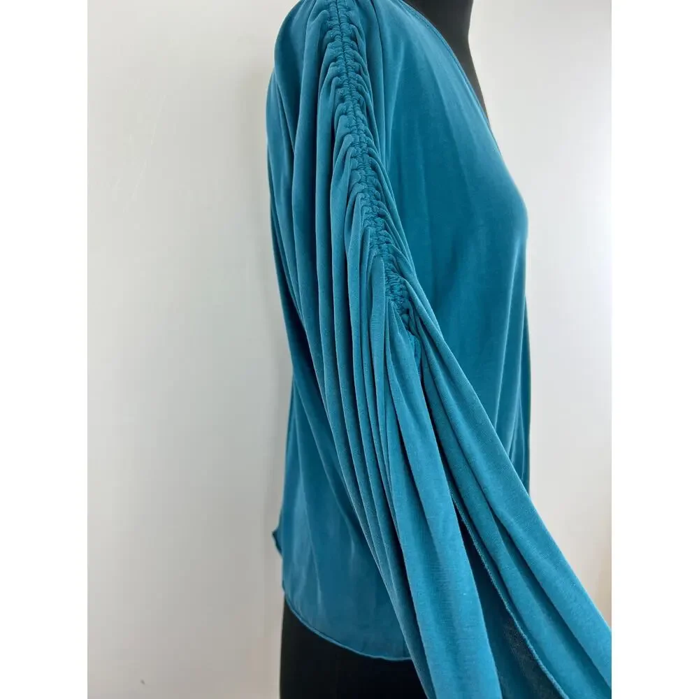 Free People Blue Faux Wrap Long Flowy Sleeve Pullover Women's Top Size S